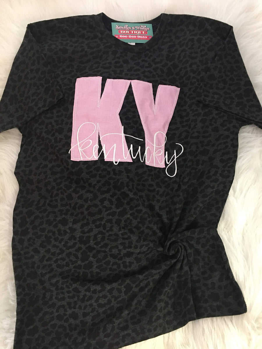 KY with pink glitter applique Stitches and Wishes Boutique