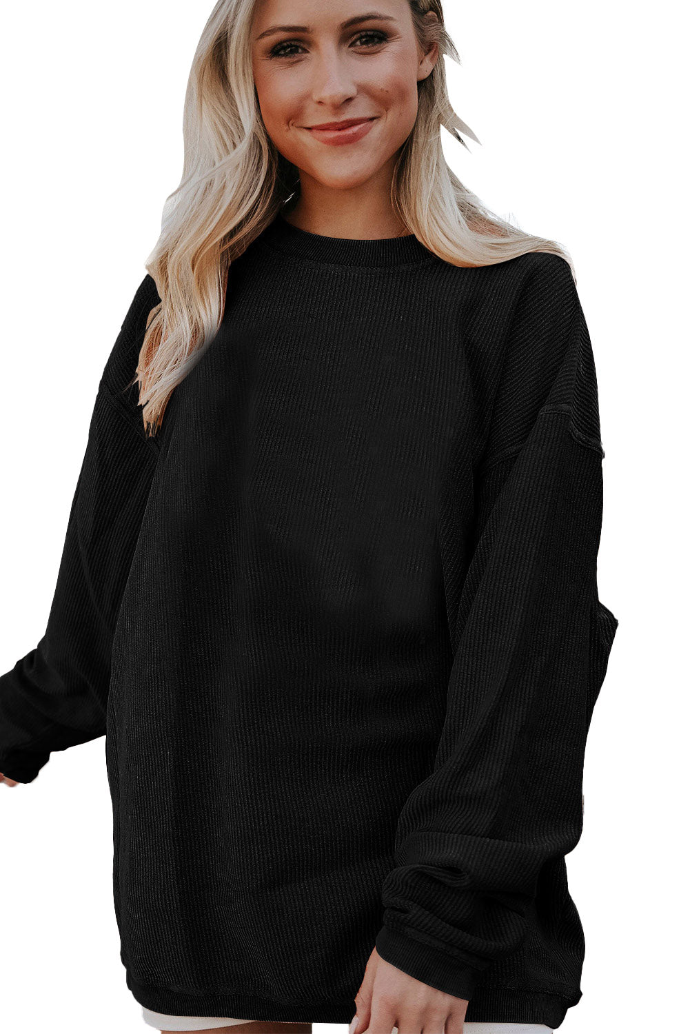 Grass Green Rib Knit Drop Shoulder Oversized Sweatshirt