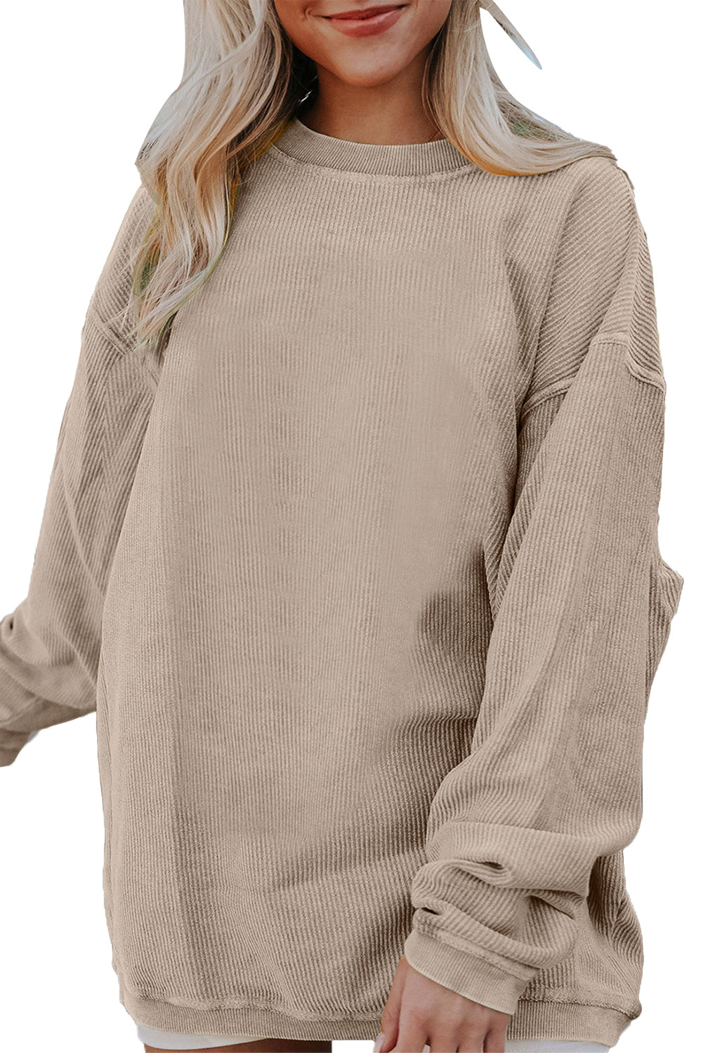 Grass Green Rib Knit Drop Shoulder Oversized Sweatshirt