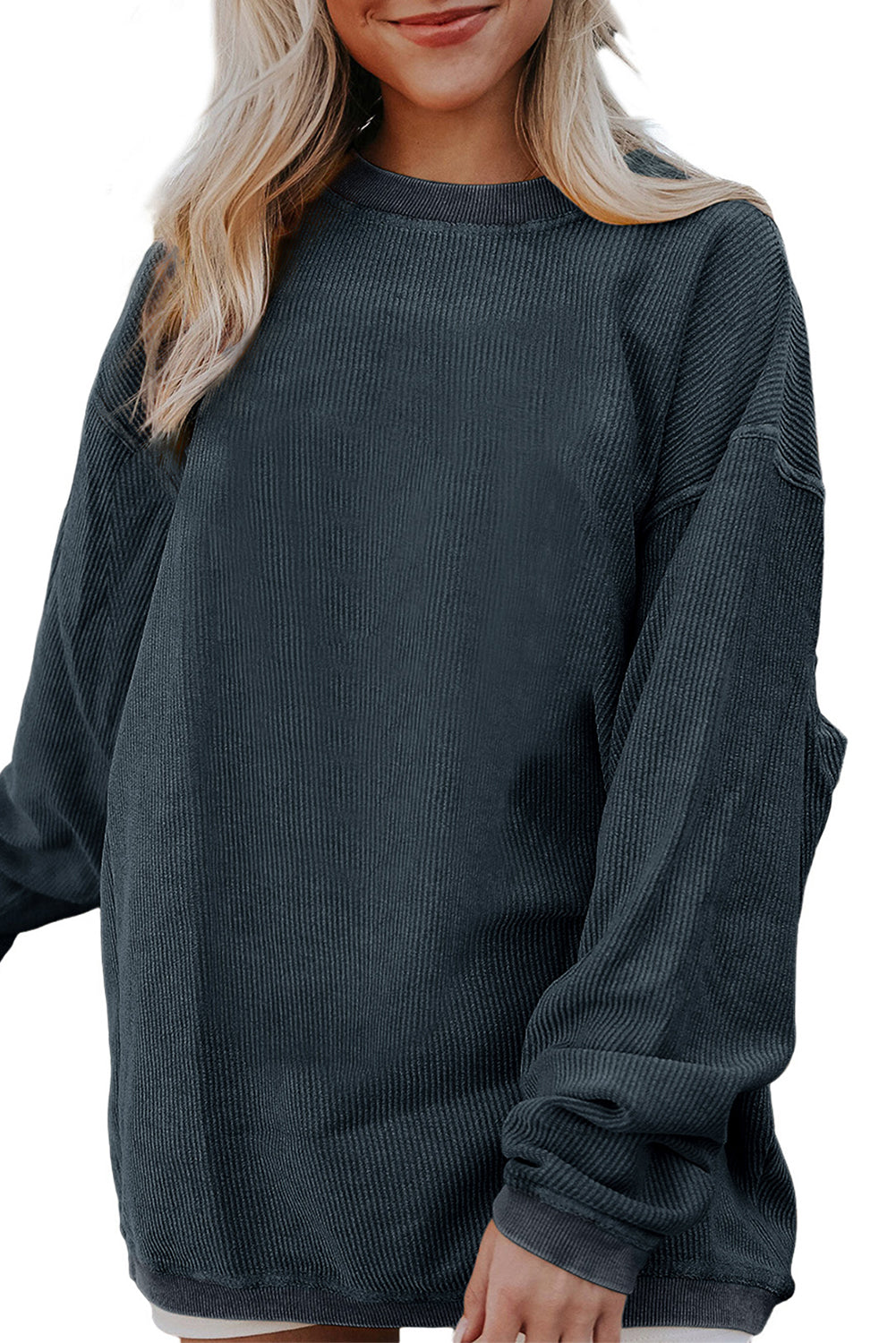 Grass Green Rib Knit Drop Shoulder Oversized Sweatshirt