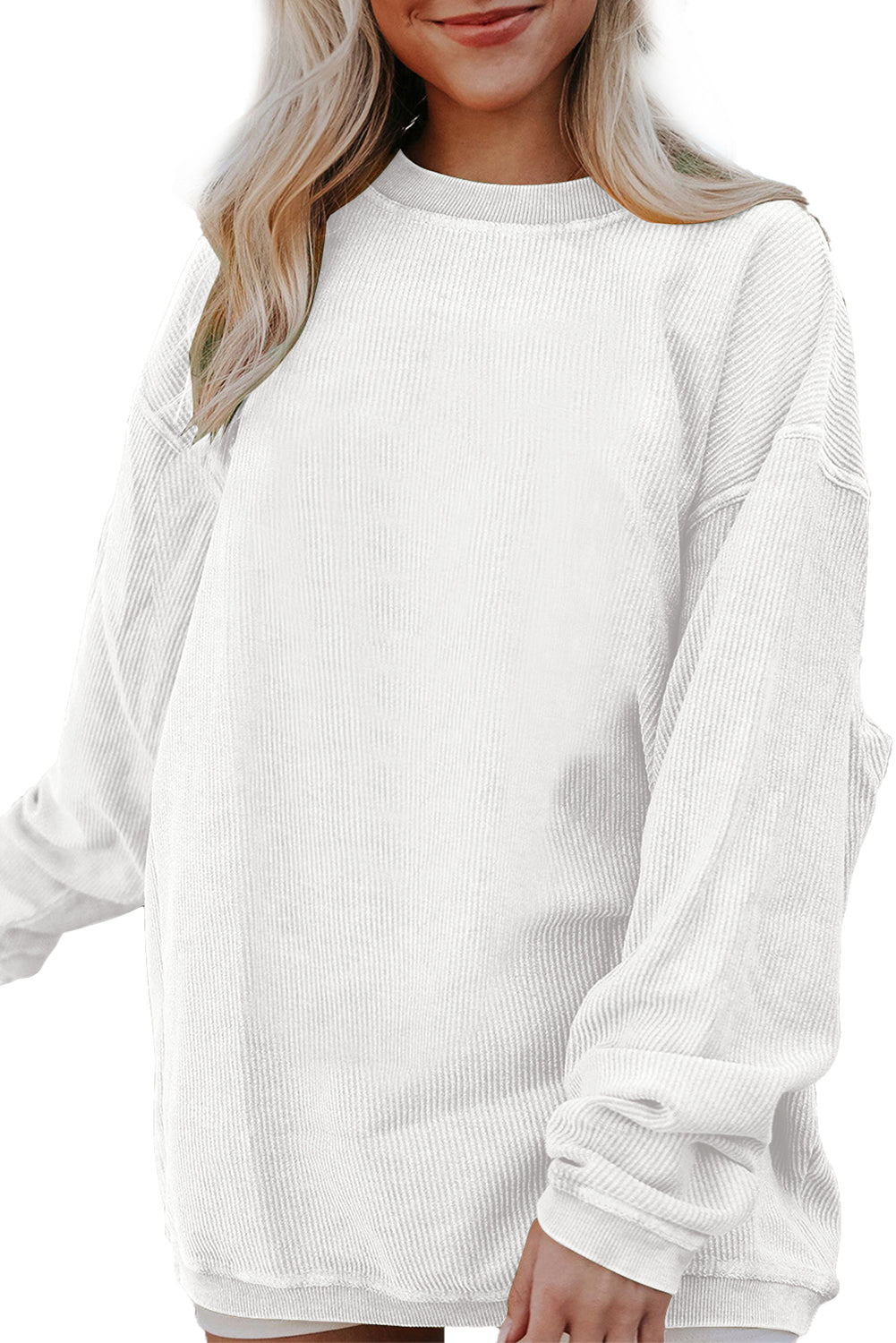 Grass Green Rib Knit Drop Shoulder Oversized Sweatshirt