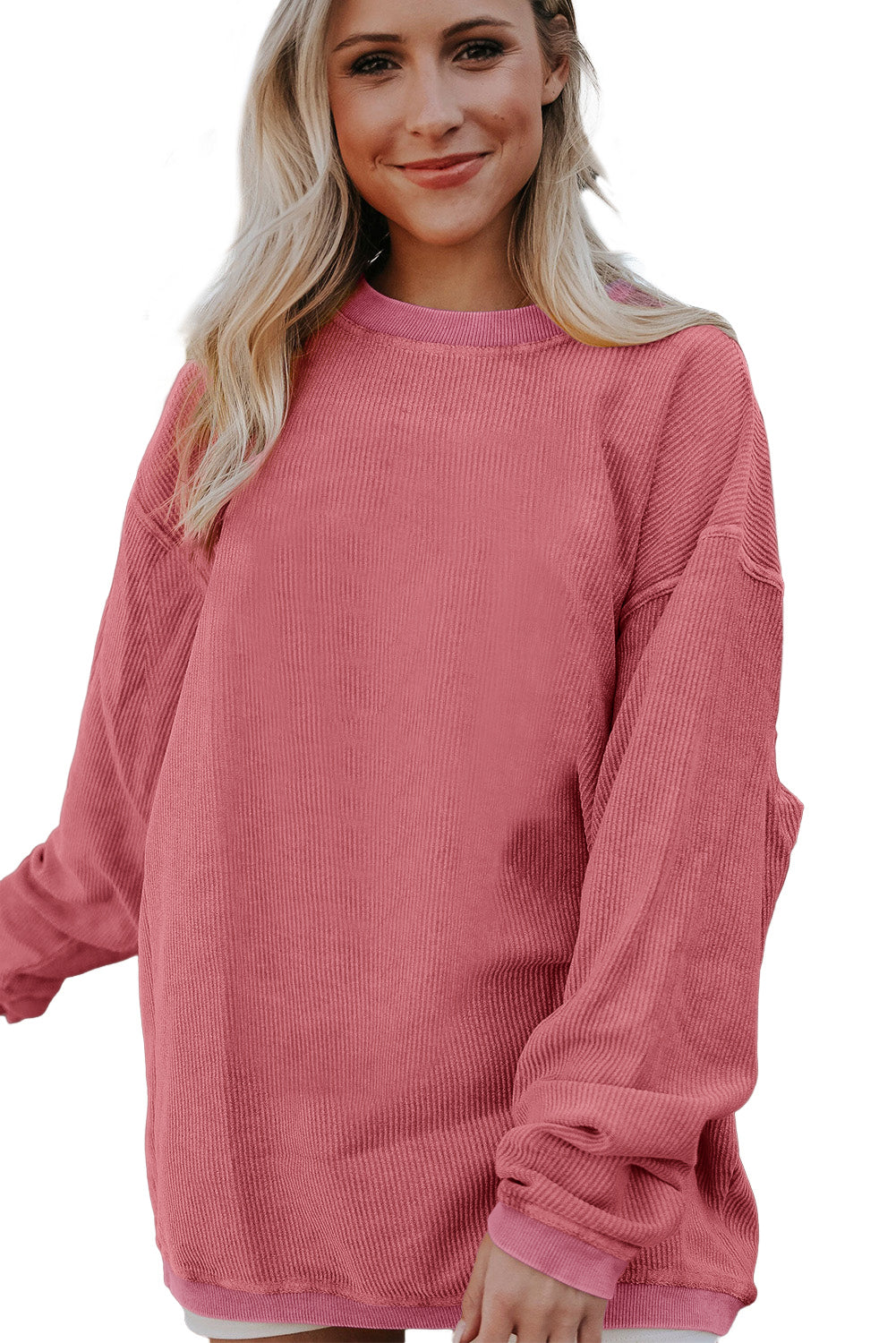 Grass Green Rib Knit Drop Shoulder Oversized Sweatshirt