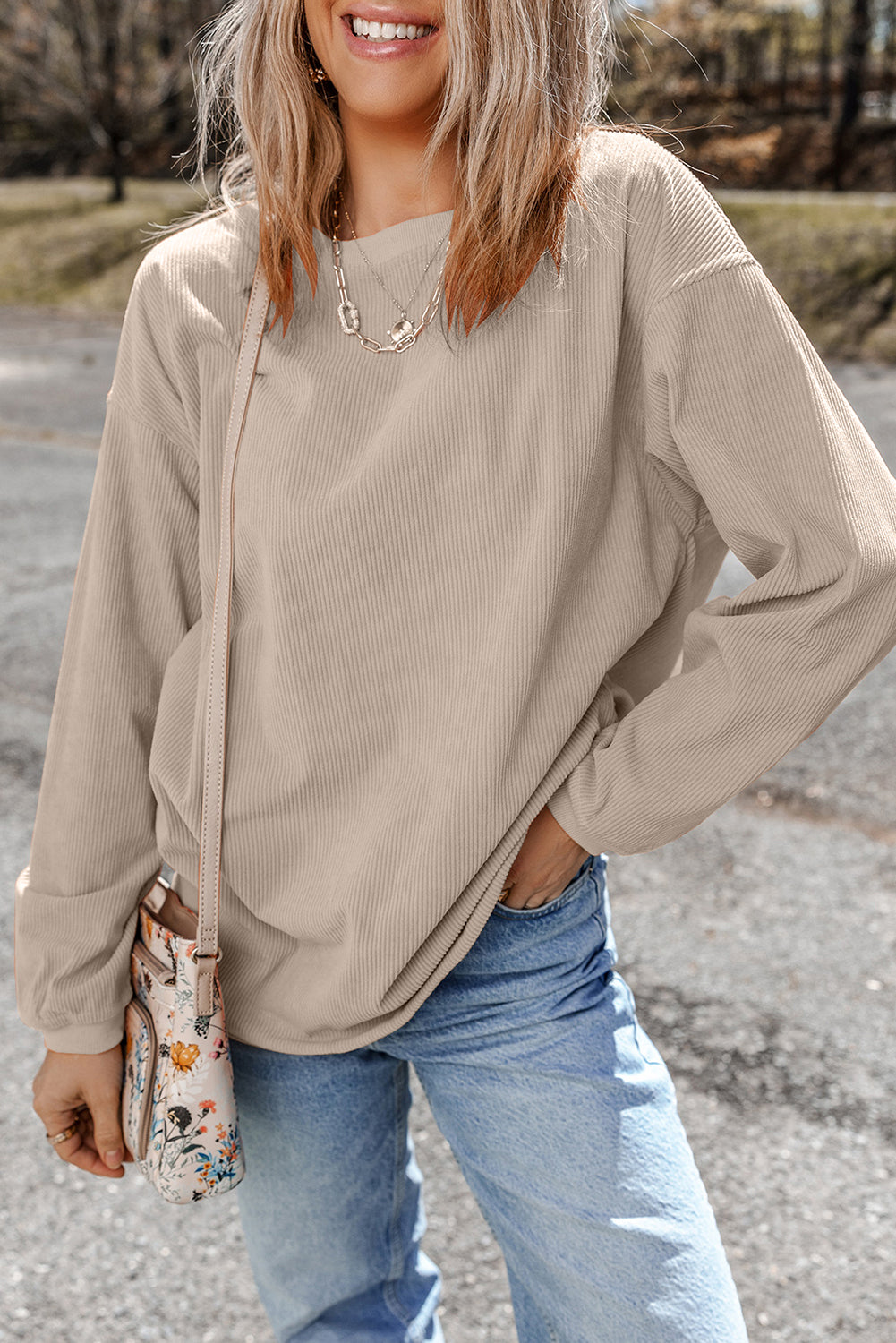 Grass Green Rib Knit Drop Shoulder Oversized Sweatshirt