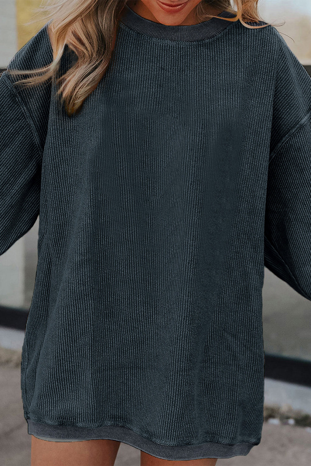 Grass Green Rib Knit Drop Shoulder Oversized Sweatshirt