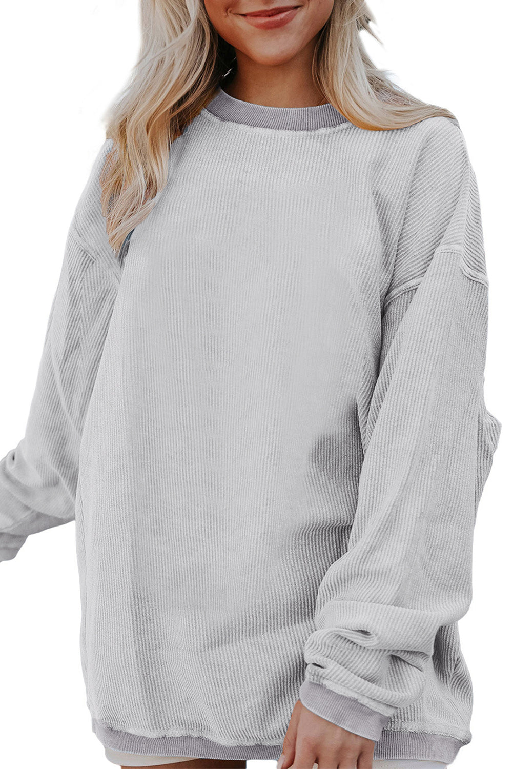 Grass Green Rib Knit Drop Shoulder Oversized Sweatshirt