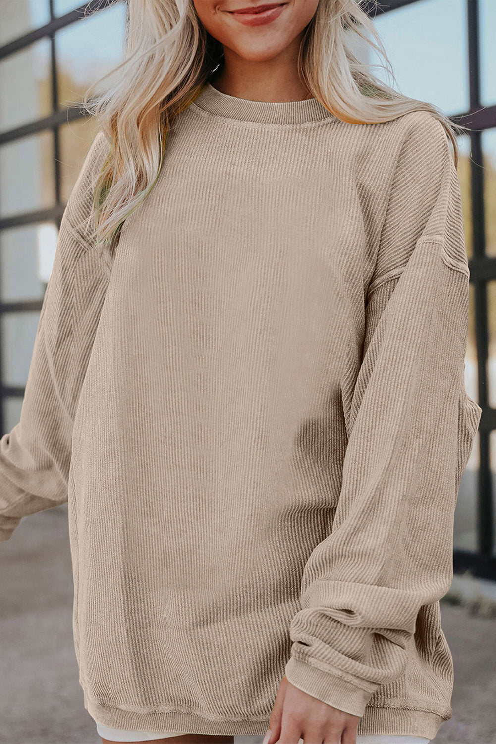 Grass Green Rib Knit Drop Shoulder Oversized Sweatshirt