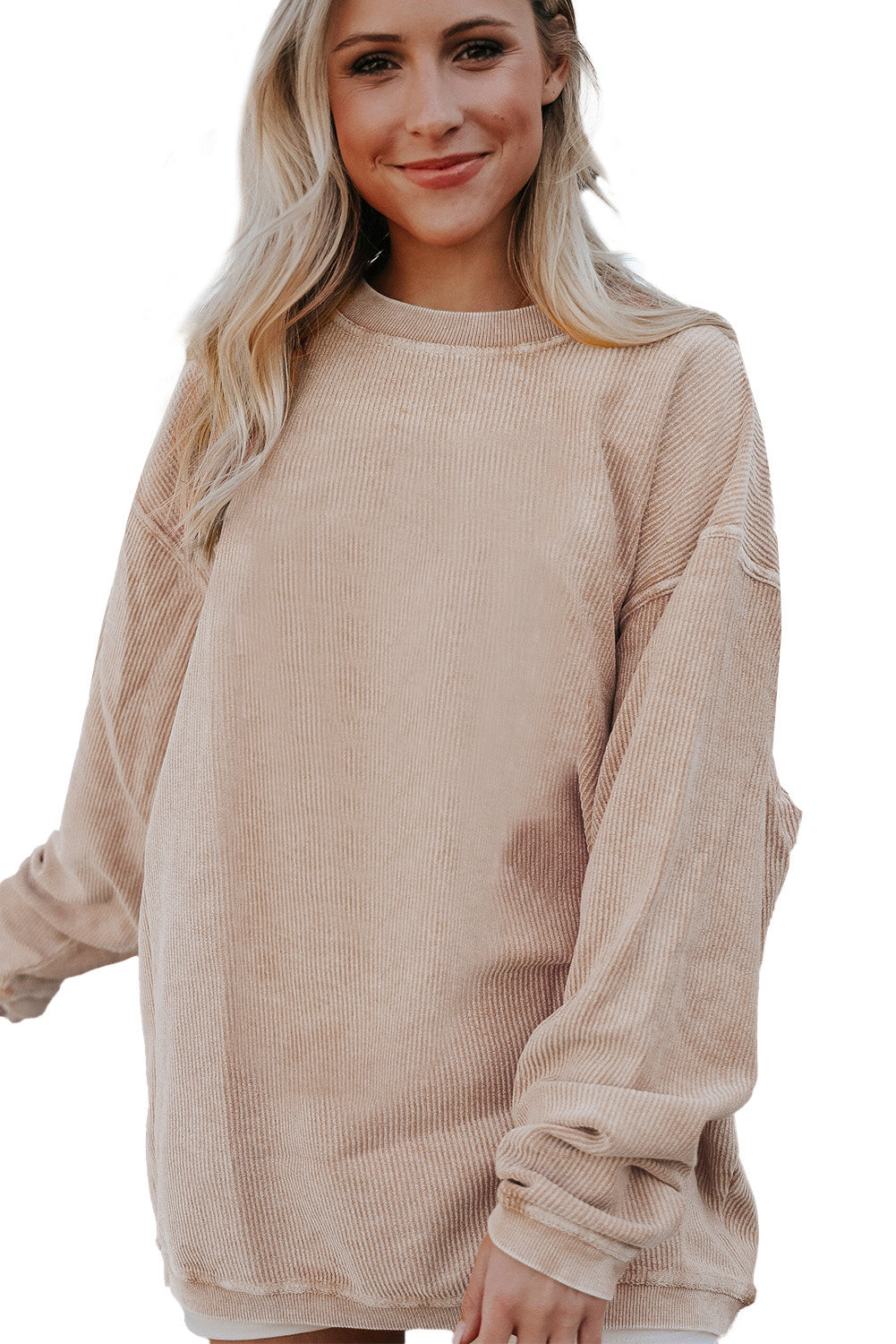 Grass Green Rib Knit Drop Shoulder Oversized Sweatshirt
