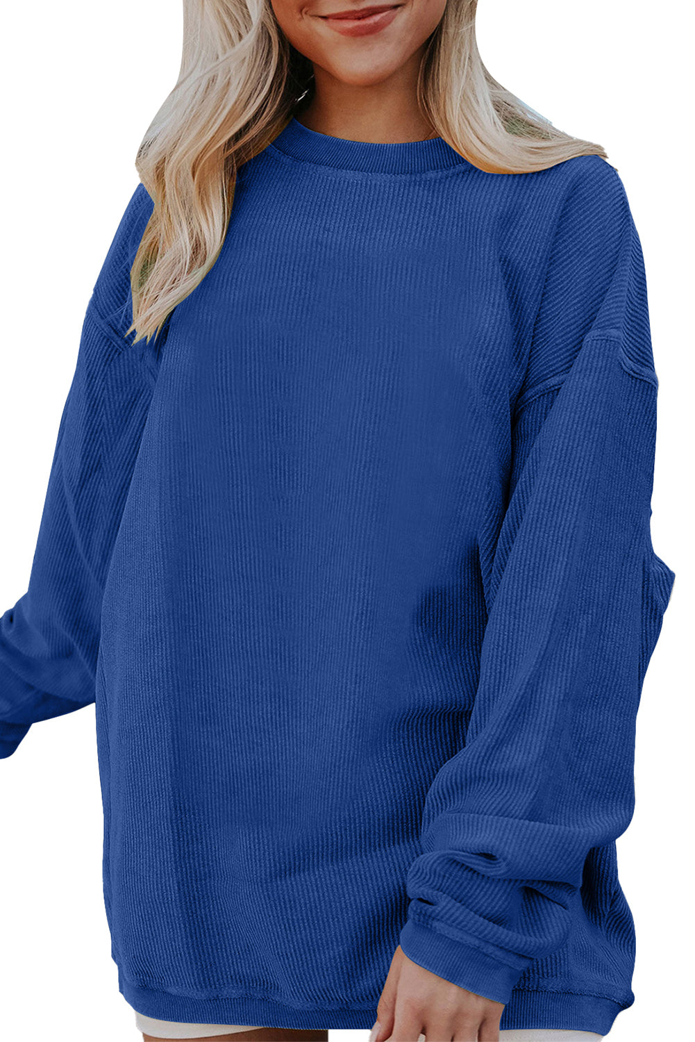 Grass Green Rib Knit Drop Shoulder Oversized Sweatshirt