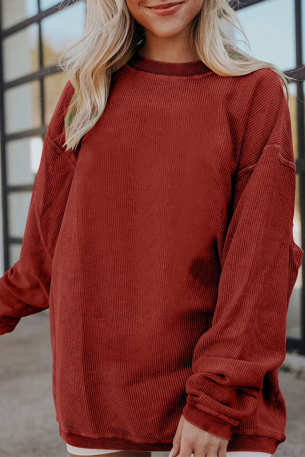 Grass Green Rib Knit Drop Shoulder Oversized Sweatshirt