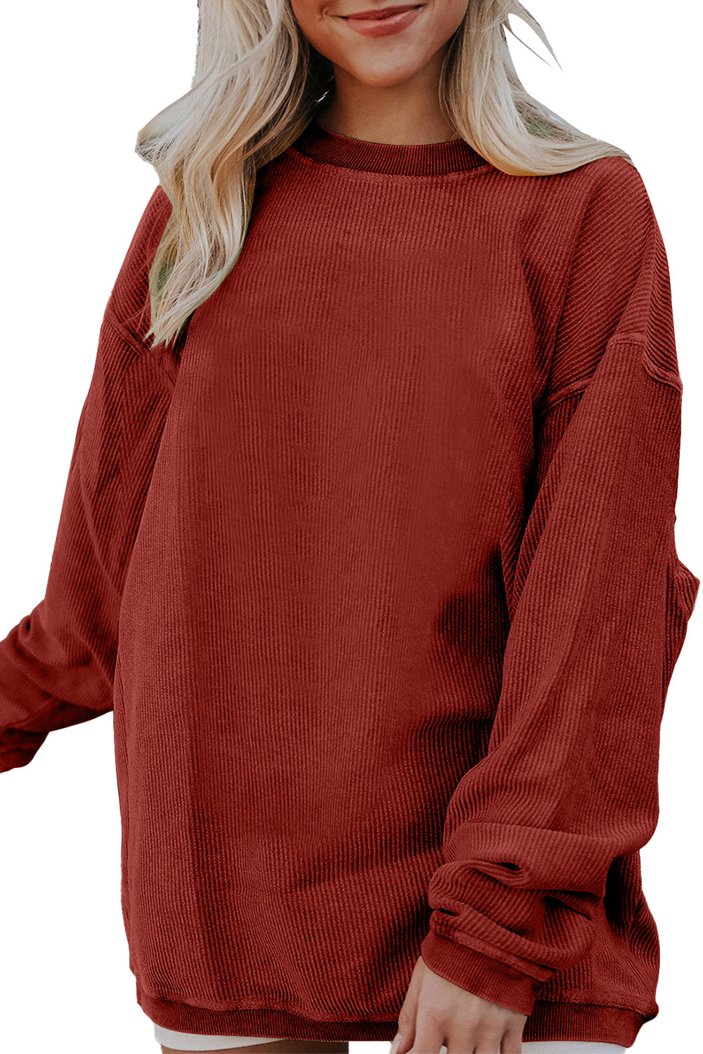 Grass Green Rib Knit Drop Shoulder Oversized Sweatshirt