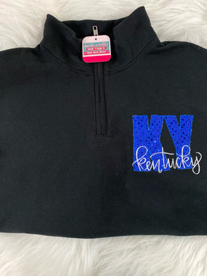 KY Blue Sequence 1/4 zip Sweatshirt Embroidery