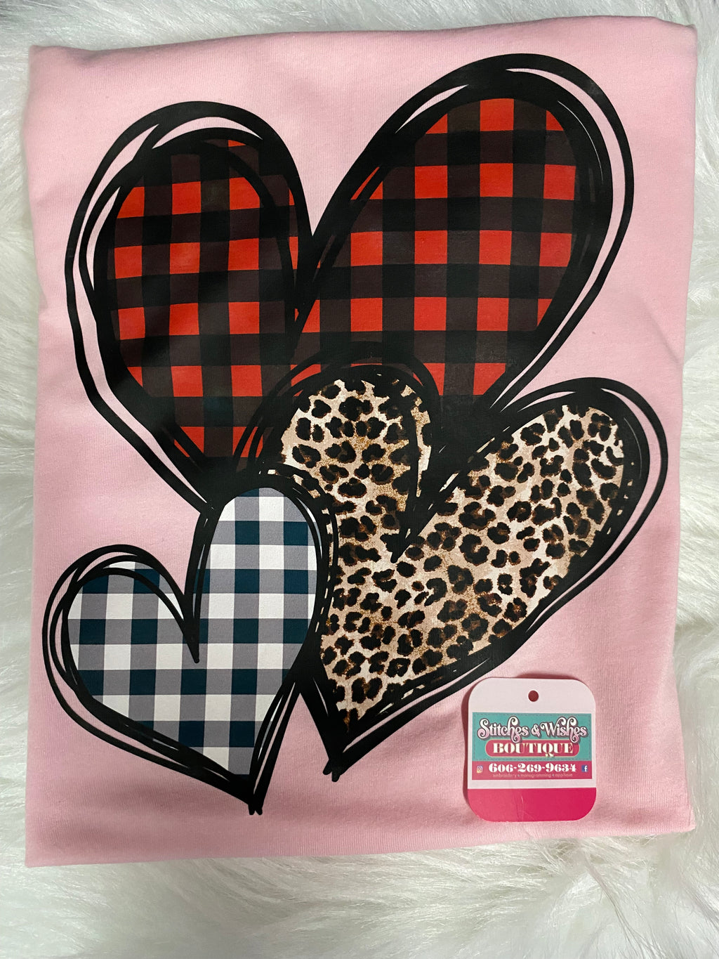 Plaid and Cheetah Hearts T-Shirt