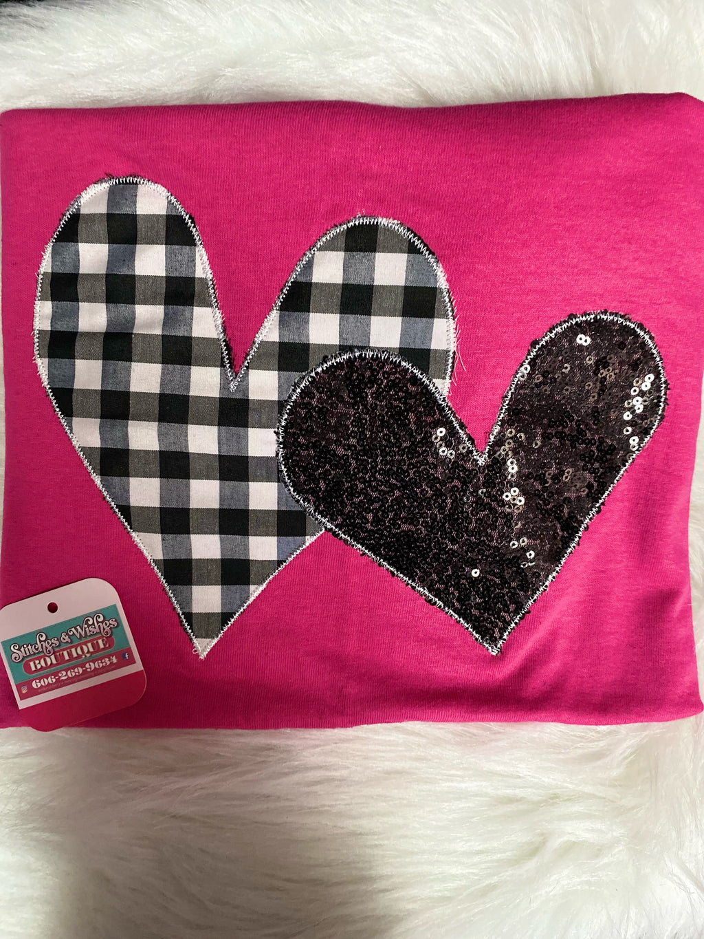 Hearts Plaid and Sequence Embroidery