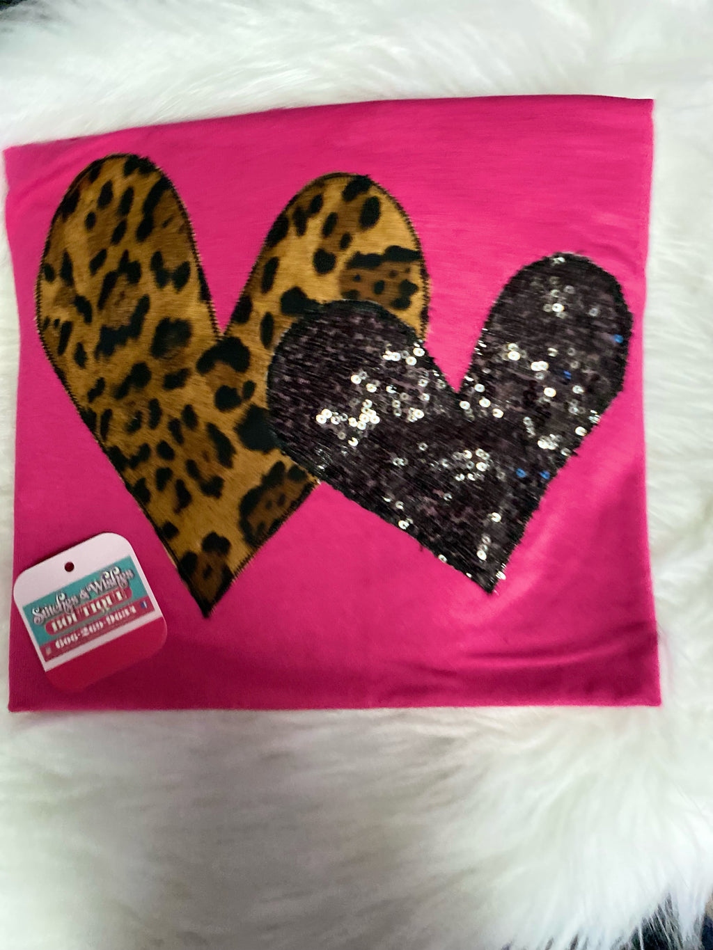 Hearts Cheetah and Black Sequence Embroidery