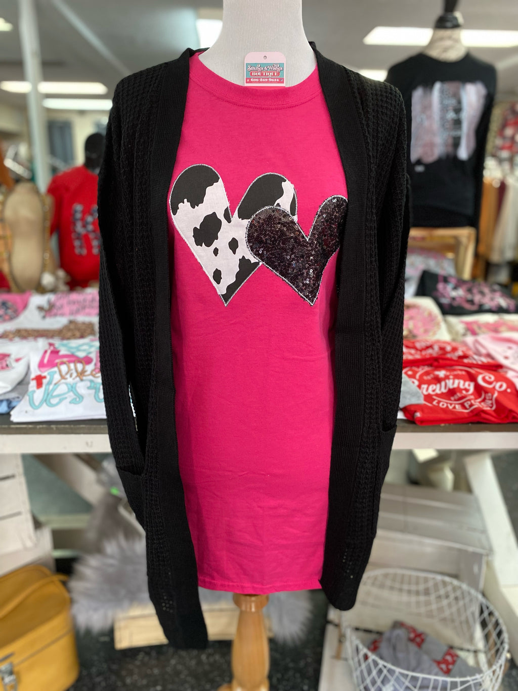 Black and White Cow print and Black Sequence Embriordy