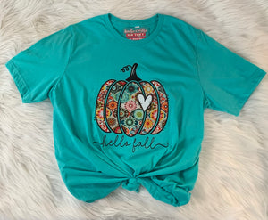 Hello Fall Colorful Pumpkin Shorts Sleeve