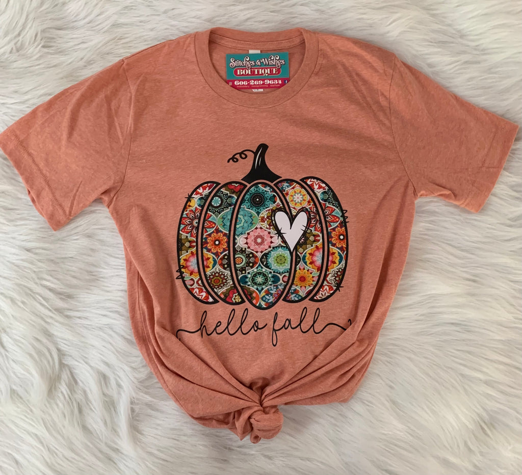 Hello Fall Colorful Pumpkin Shorts Sleeve